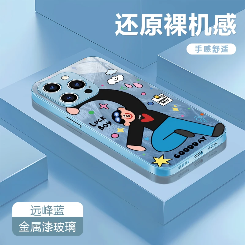 男孩适用苹果16/华为P70/vivo/oppo金属漆玻璃防摔手机壳女款