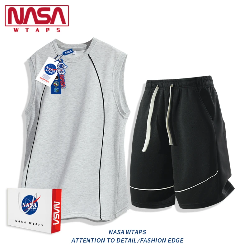 NASA WTAPS冰丝运动套装男款夏季无袖T恤宽松百搭帅气一套两件套