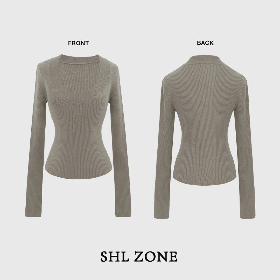 舒胡蕾 秋日诗集 针织套头衫U型领显瘦短款时尚百搭紧身秋冬修身