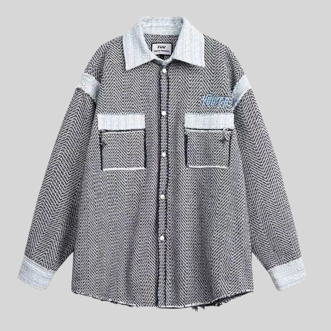 潮牌提花牛仔撞色拼接衬衫外套宽松高街美潮休闲夹克