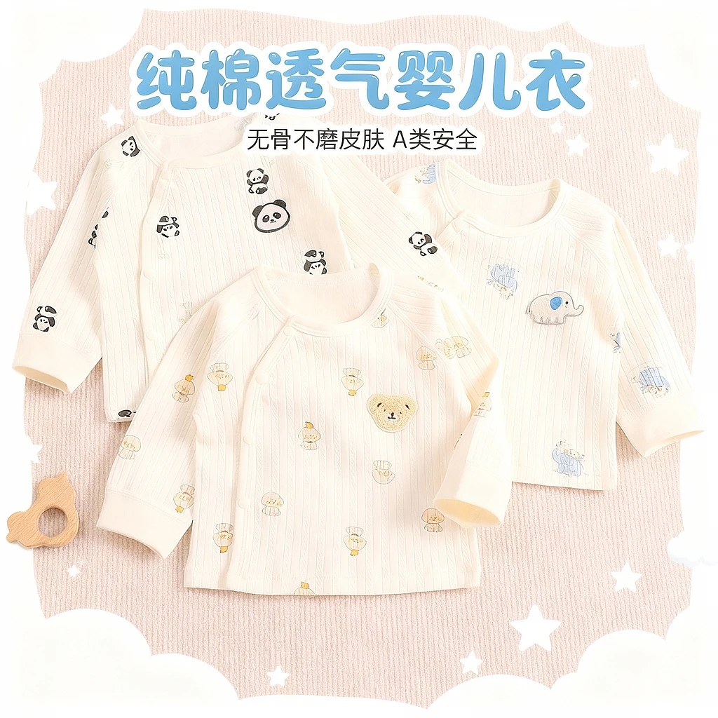 新生婴儿衣服纯棉春秋款单层长袖上衣a类无骨小宝宝打底开衫秋衣