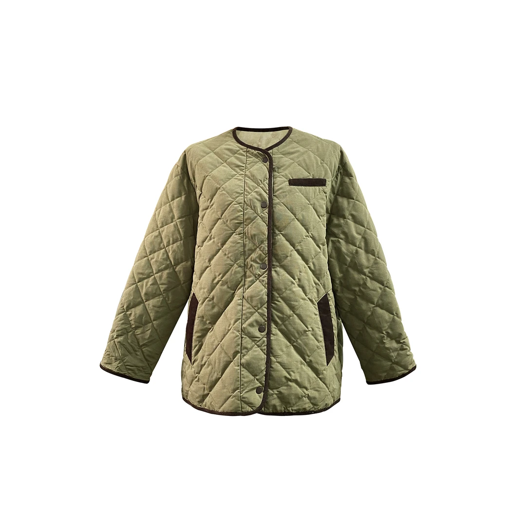 【菱格美学】时尚百搭绵羊毛白鹅绒秋冬款圆领拼色羽绒服#541045