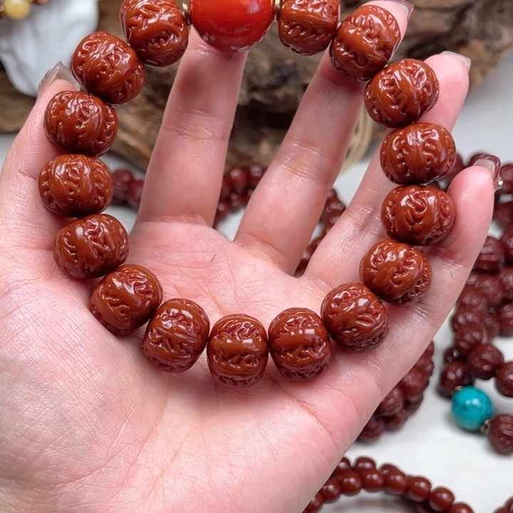 猴头核桃吊坠腾****销龙纹八棱➕红盘