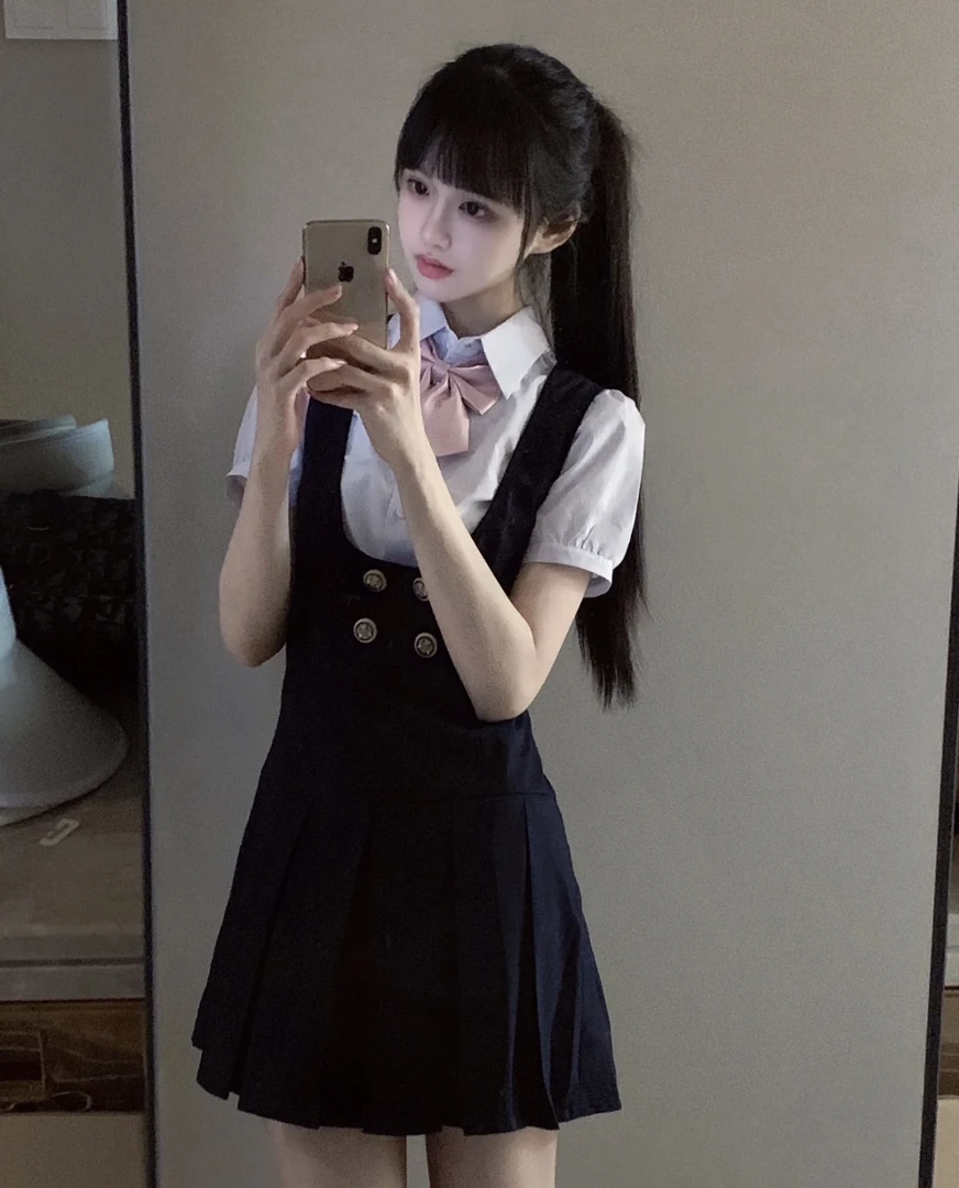 收腰大码显瘦甜美jk制服日系学院风衬衫套装