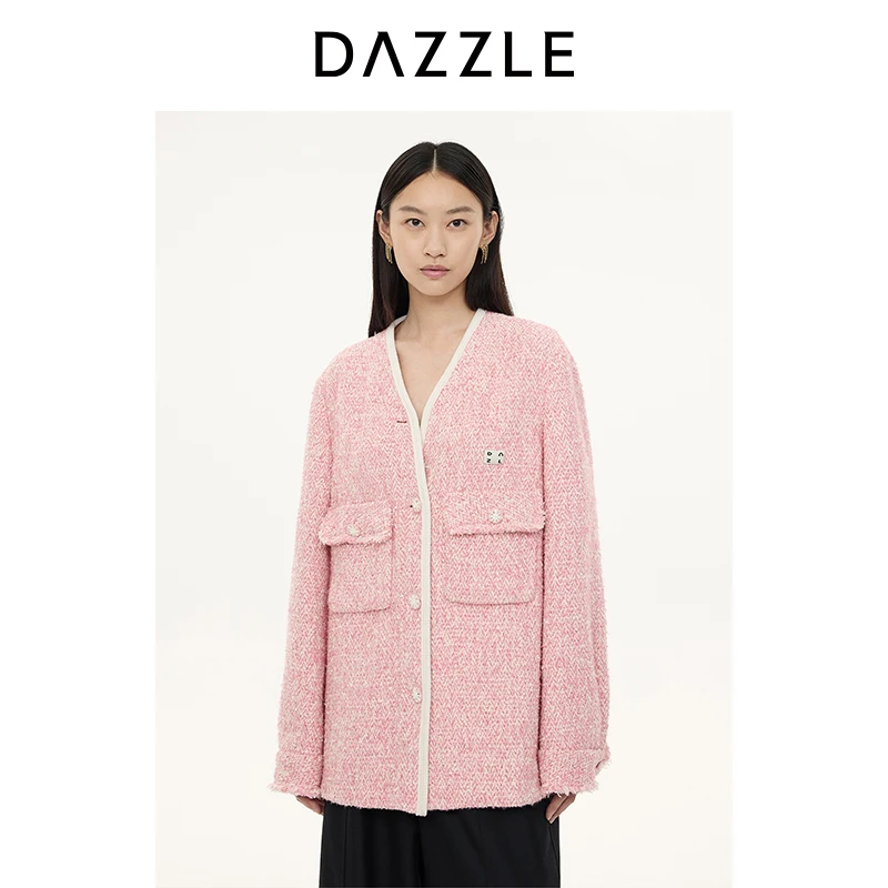 DAZZLE地素奥莱 毛呢外套2024冬季新款粗花呢大衣2I4G212