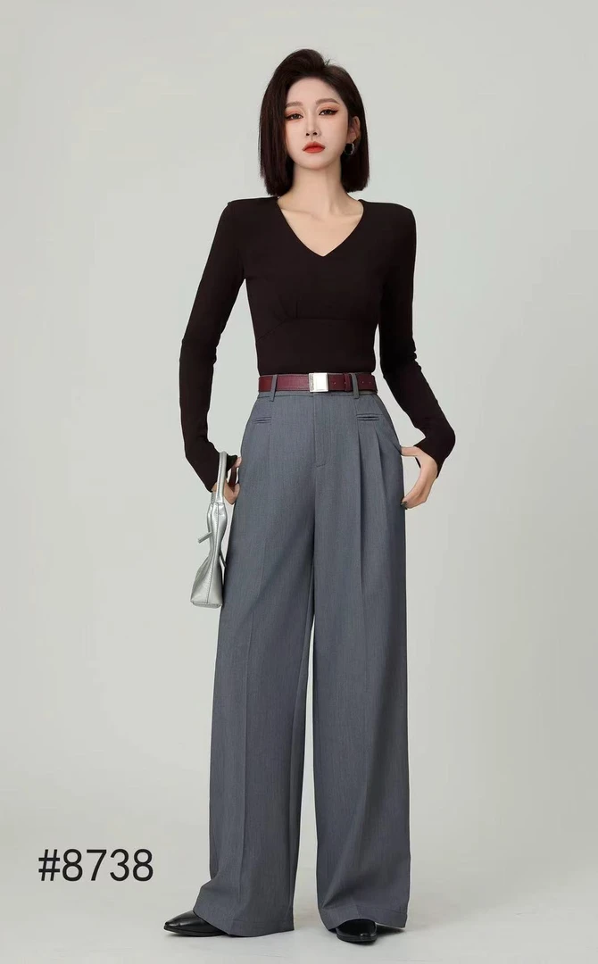 新款高腰宽松直筒西装裤阔腿裤8738