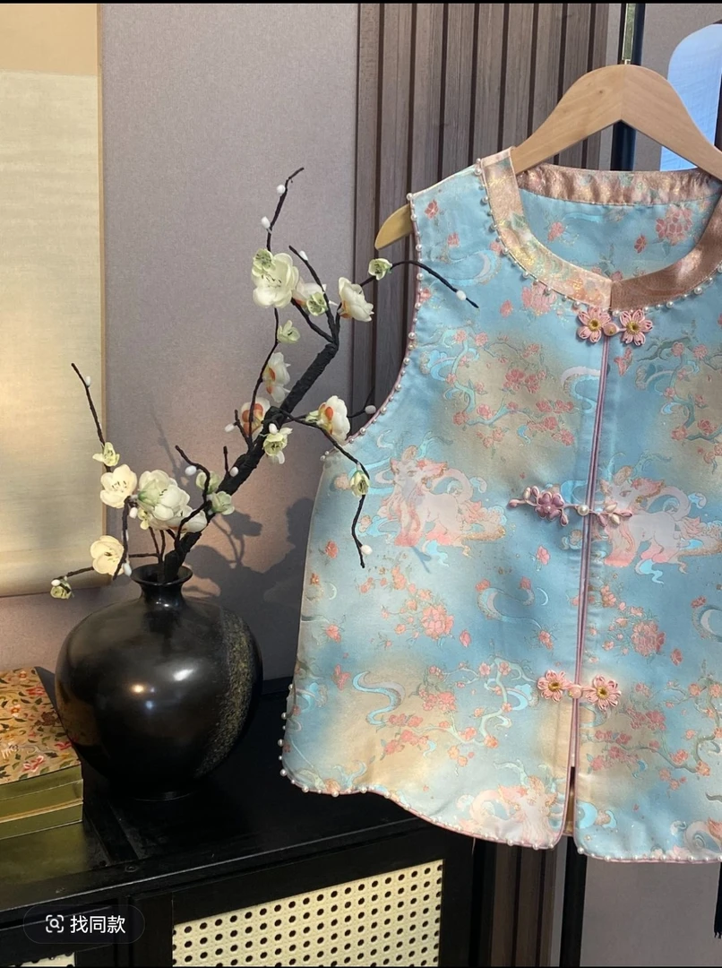 【李德喜 桃林白泽】新中式钉珠满分桑蚕丝马甲上衣复古女装