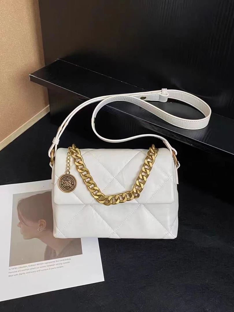 真皮小香风菱格链条包高级感百搭包包潮流小众单肩斜挎包小方包