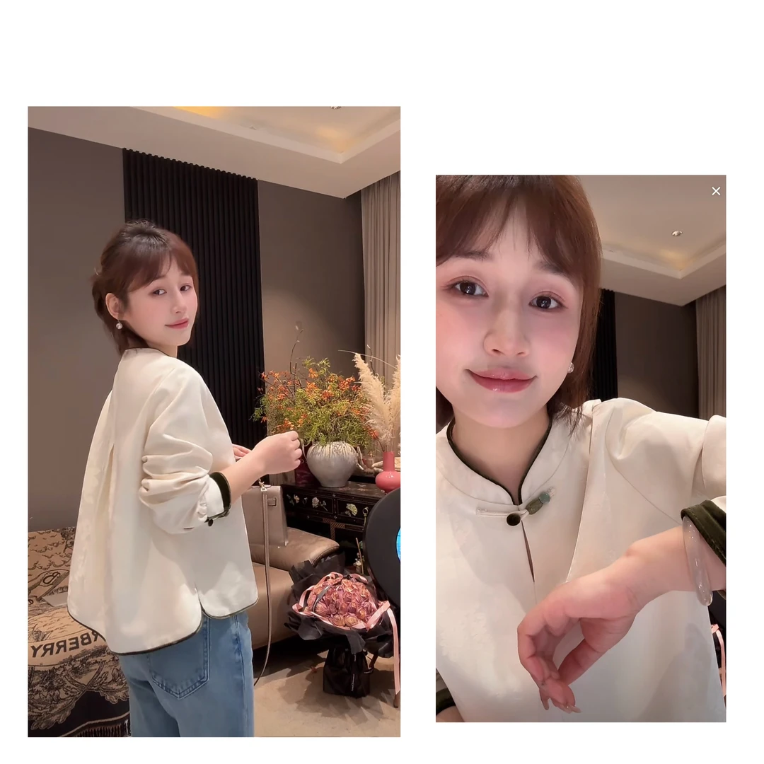 新中式国风提花刺绣一粒扣上衣