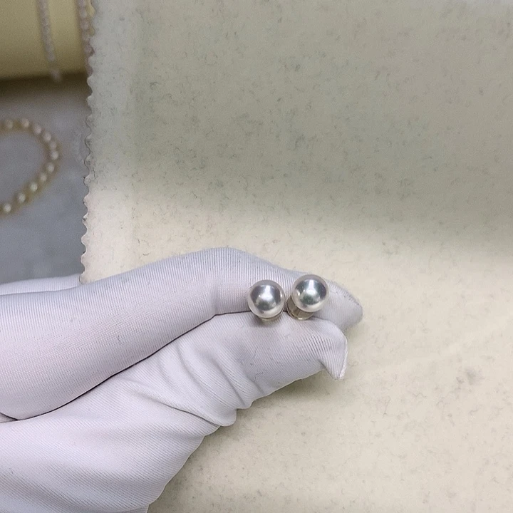 海水珍珠耳钉6.5-718K金镶嵌