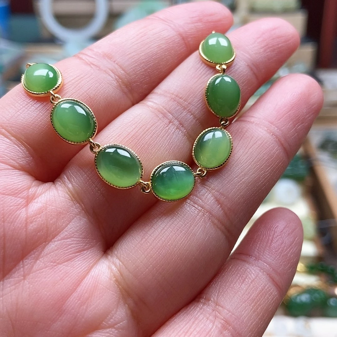 银S925镶嵌手链和田玉