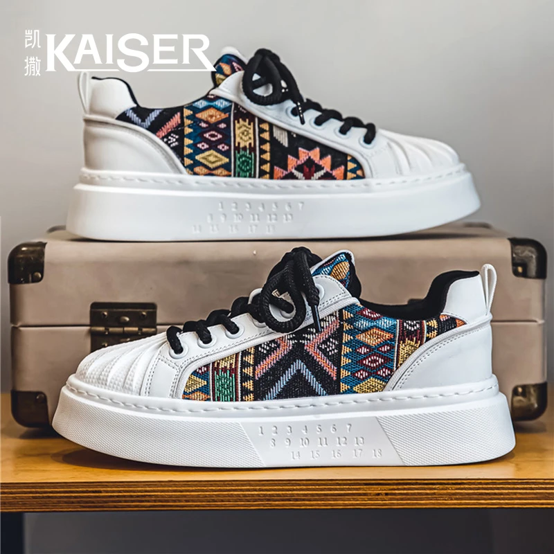 凯撒秋季男鞋潮流百搭防滑休闲板鞋子男款舒适厚底耐磨运动小白鞋