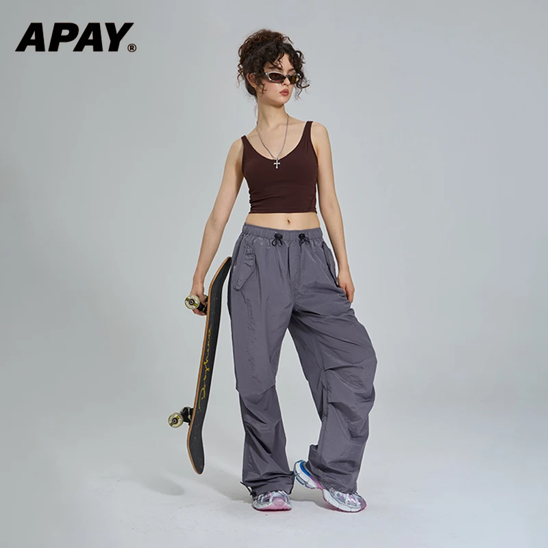 APAY薄款速干女款阔腿裤美式花钏工艺直筒舞蹈裤束脚裤子伞兵裤