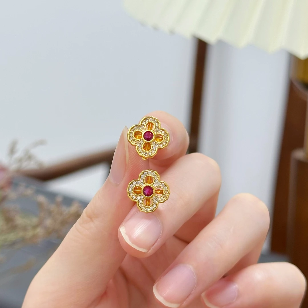 【清货专属链接】ES5165 镶钻四叶草十字金刚杵耳钉