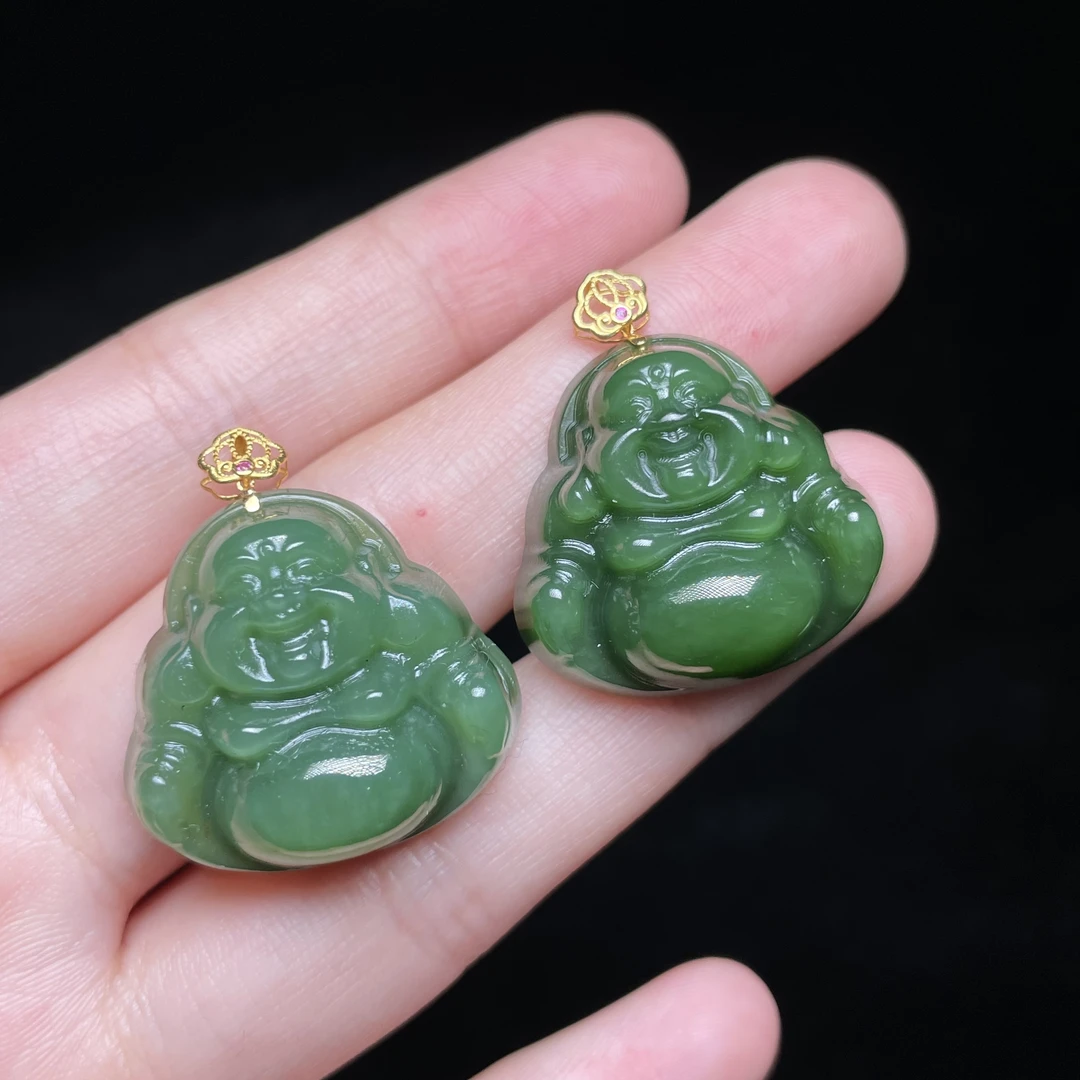 【玉氏珠宝】18k和田碧玉佛公吊坠-约25*10mm多样性发一  CAN060842