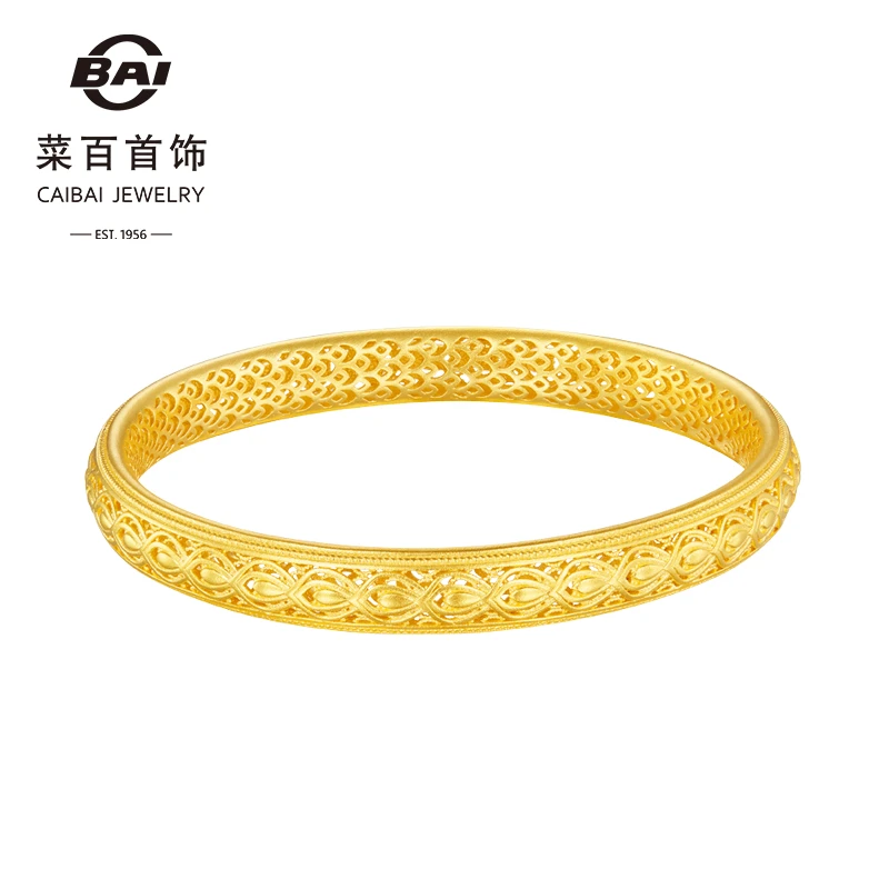 菜百首饰菜百传世系列黄金手镯足金时尚经典古法镂空纹饰手镯