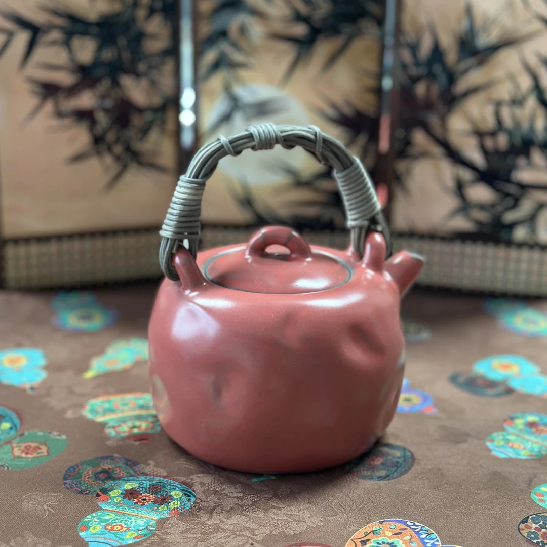 【梵山堂】山楂红竹叶盖提梁壶 烧水煮茶壶（500cc）