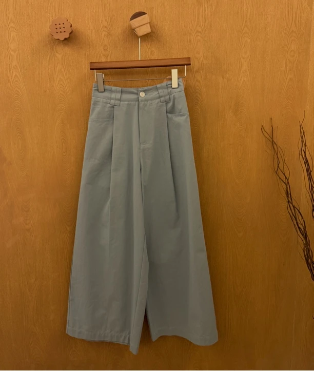 新款高腰半松紧直筒显瘦垂感休闲裤