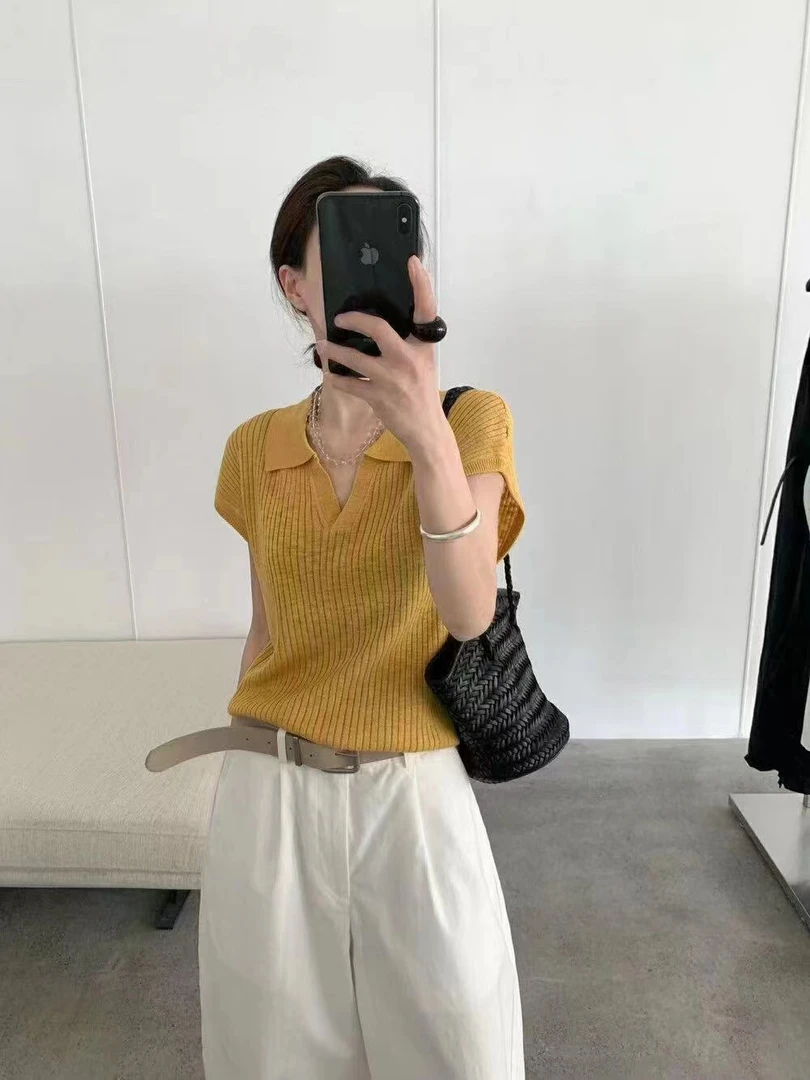 1521套头款夏季女短袖毛针织衫百搭休闲短款简约