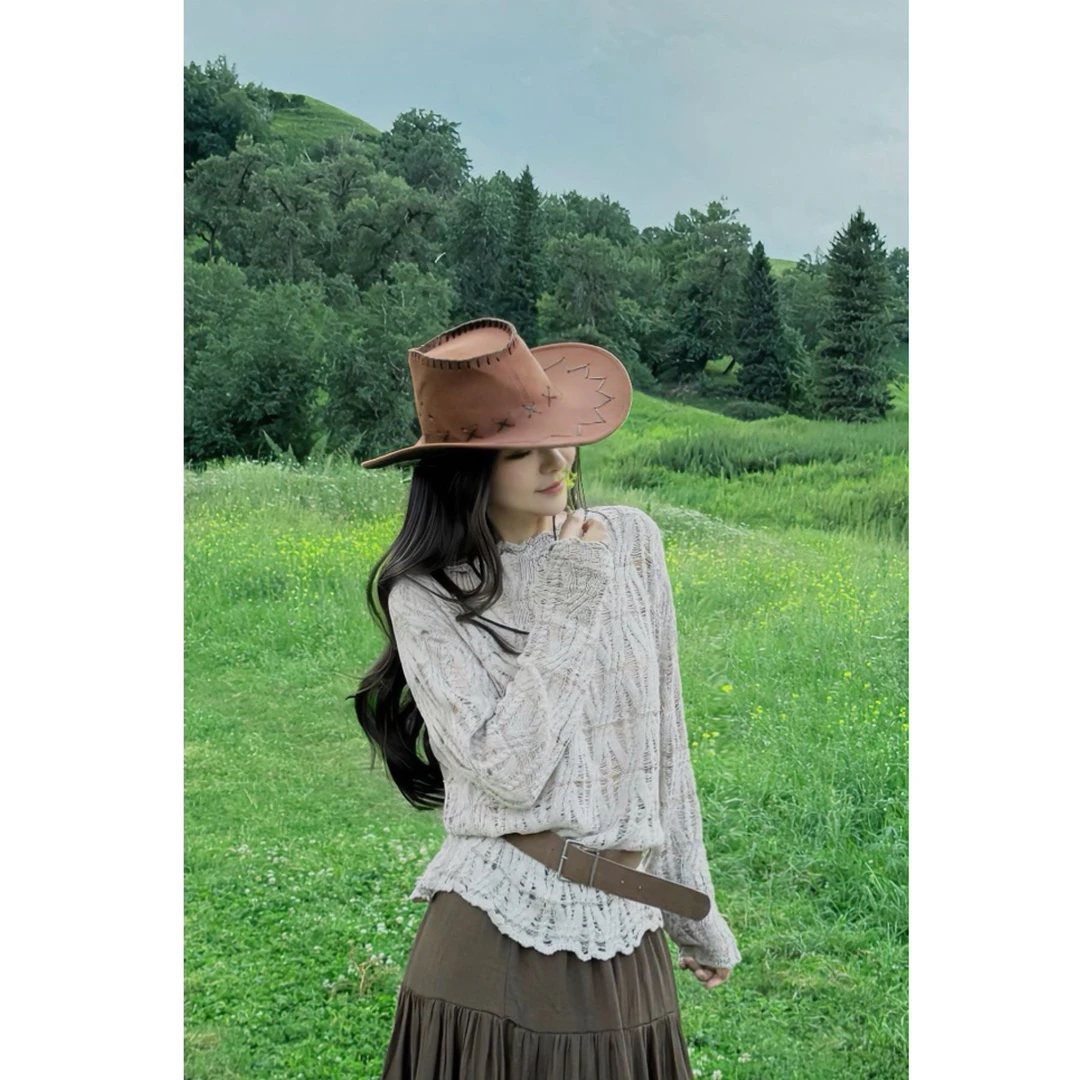 楚楚君 Laugh girl【伊犁麦浪】纯欲慵懒风镂空长袖针织衫XL53610J