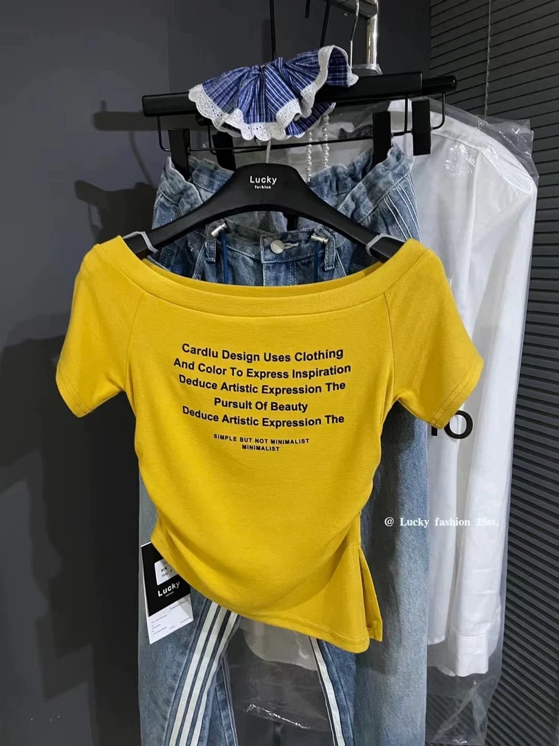 (韩傢)字母一字肩上衣5129