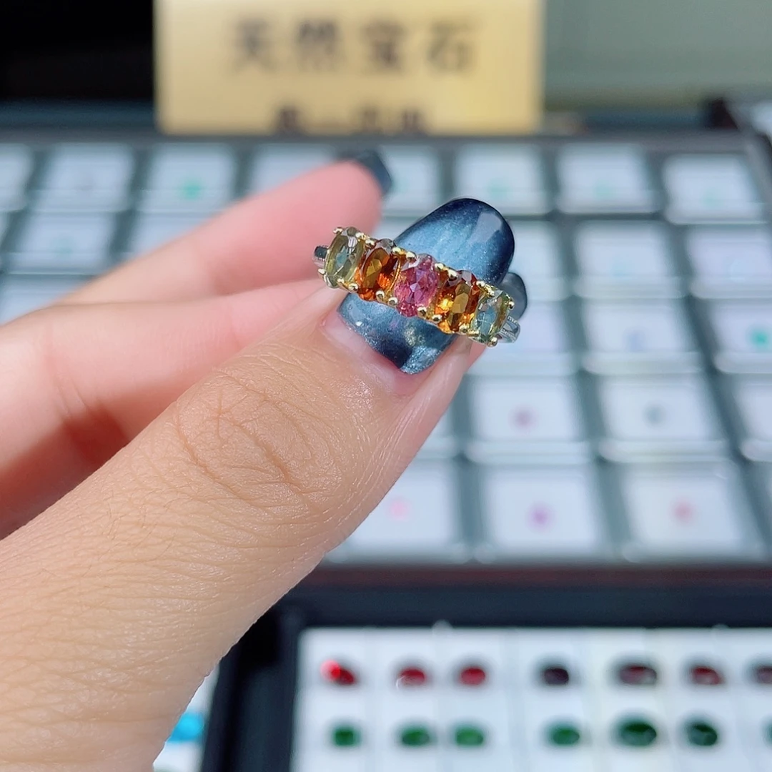 碧玺戒指银S925镶嵌碧玺戒指