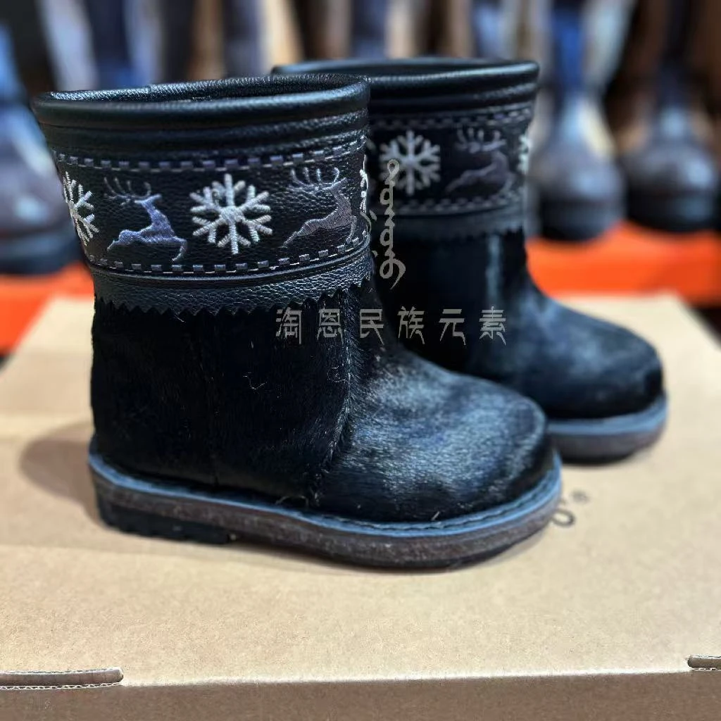 淘恩民族风儿童款马毛冬季保暖防滑加厚雪地靴羊毛内里