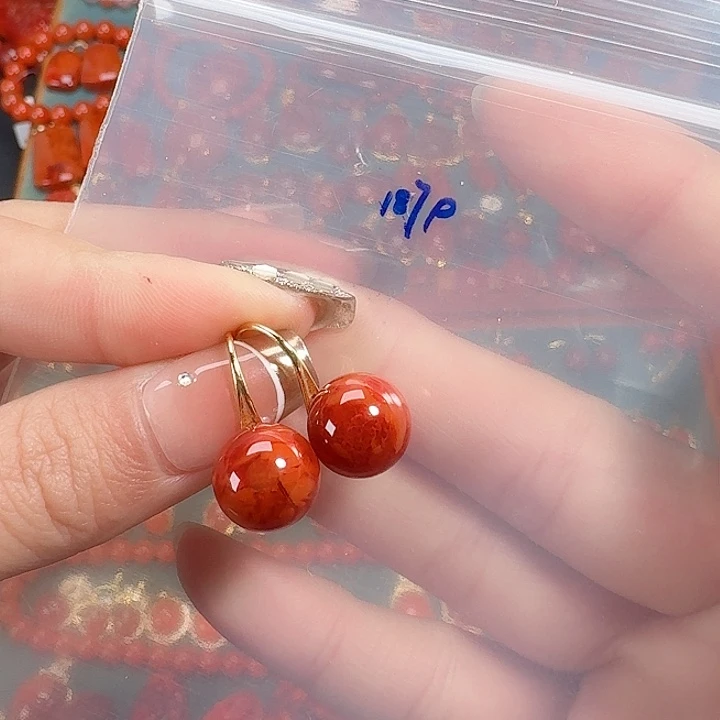 南红玛瑙银S925镶嵌耳饰