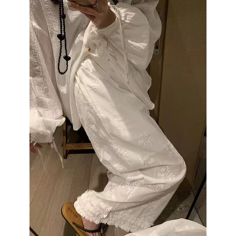 【绝美提花裤】法式重工花边慵懒风休闲裤88011（松紧腰）裤长94