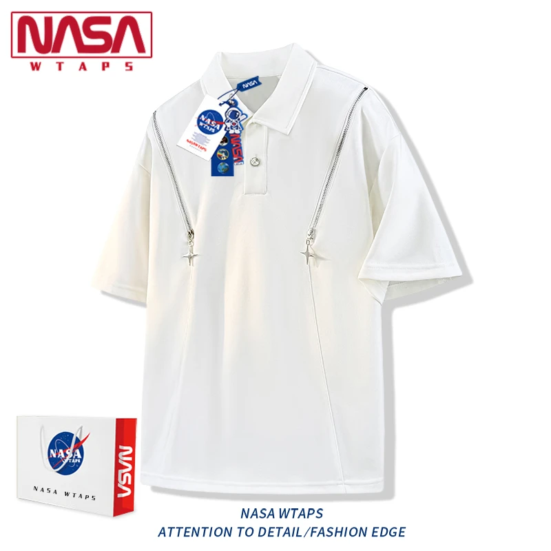 NASA WTAPS美式短袖polo衫男款夏季薄款拉链设计潮牌情侣t恤上衣