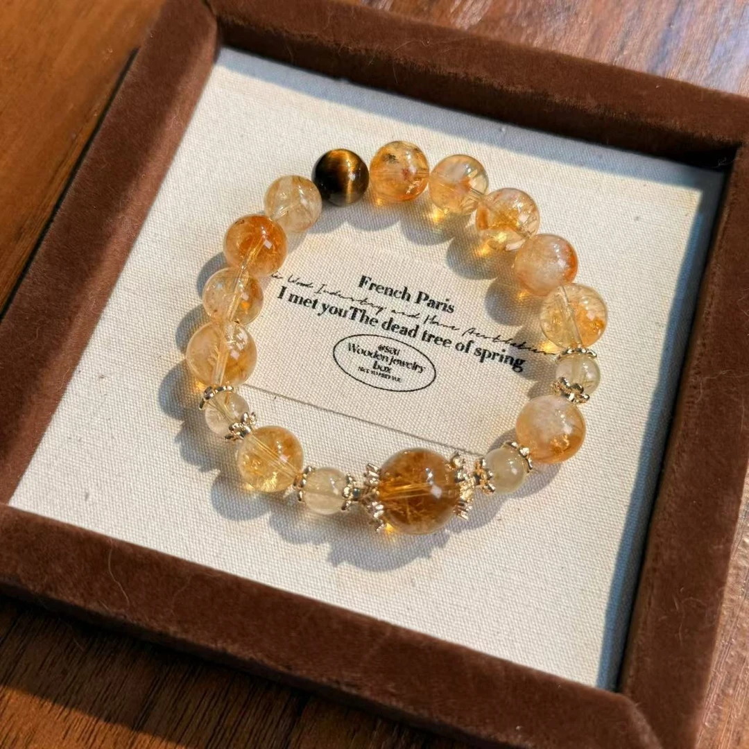 蜂蜜奶盖黄塔晶黄虎眼水晶手串手链 颜色微差多样性发其一DD420