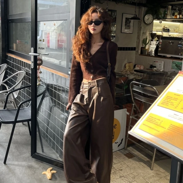 又a又飒御姐穿搭套装开春韩剧女主气质毛衣减龄针织衫皮裤高级感