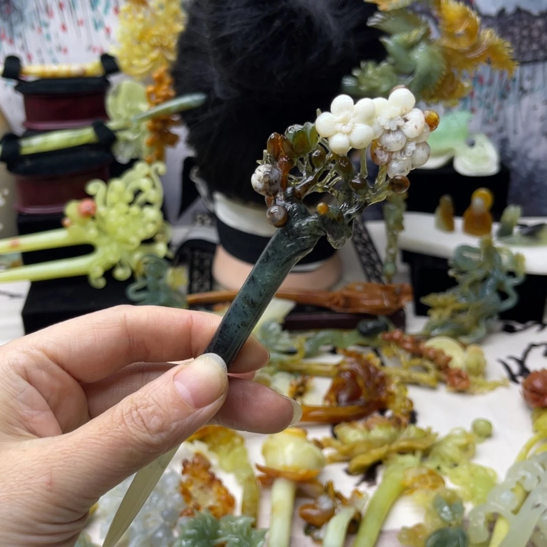 【闪购商品】蛇纹石玉发饰合金霖*