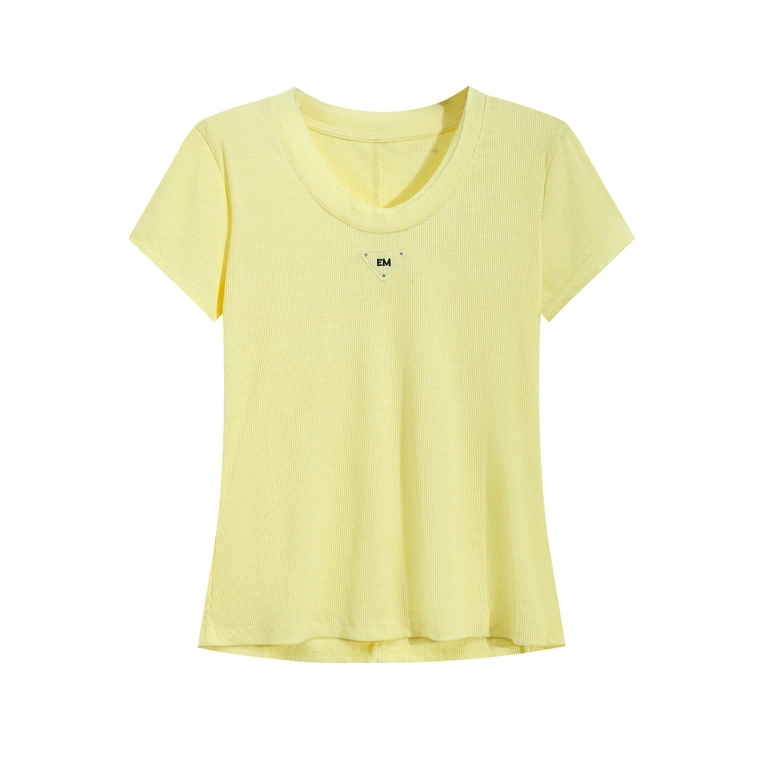 EC原创2025新款设计感圆领短袖T恤女修身显瘦百搭上衣A8638