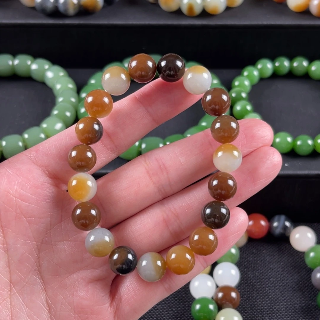 和田玉手串未镶嵌卡10楼兰三色