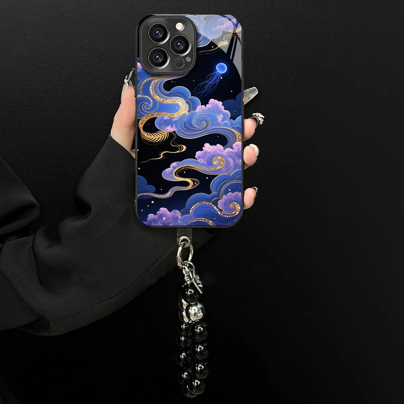 适用于苹果/oppo/华为/vivo/小米鎏金云朵电镀玻璃手链防摔手机壳