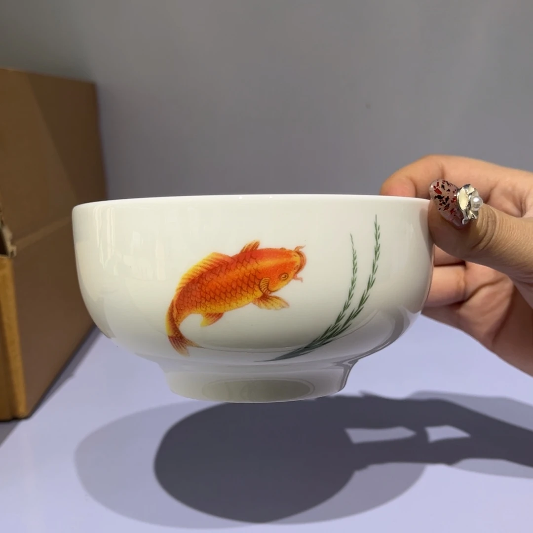 瓷片锦鲤戏水5寸碗