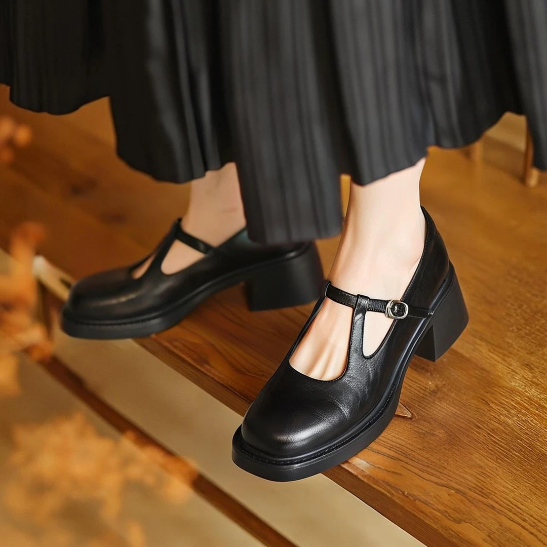 复古玛丽珍鞋5公分厚底粗跟法式真皮单鞋2025年新款春季软皮女鞋