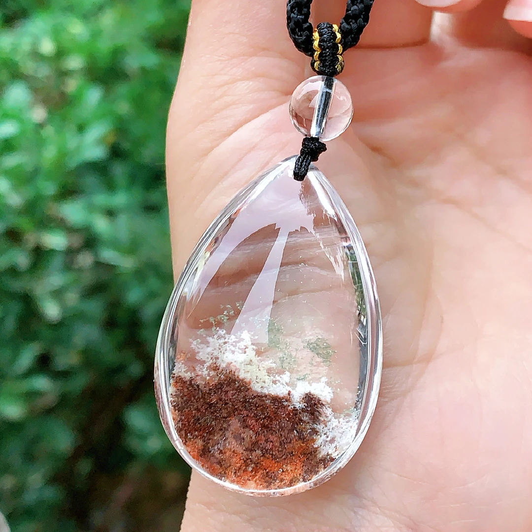 东海水晶天然彩幽灵水晶水滴吊坠毛衣链平安项坠男女款聚宝盆饰品