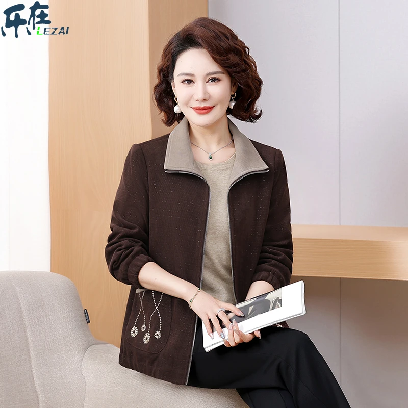 中年短款洋气妈妈休闲春装时尚春秋外套上衣新款中老年女士夹克衫