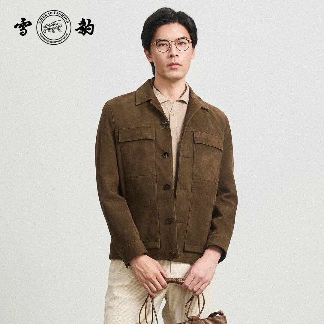 【专柜】雪豹2025新款86471反绒绵羊皮男士皮夹克时尚真皮皮衣外套