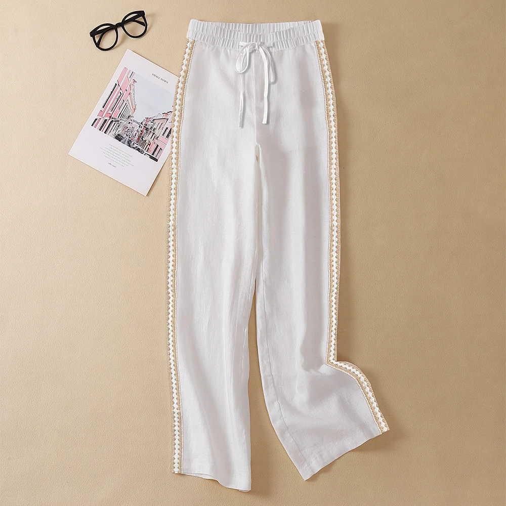 【苎麻】2025原创款天然纤维窄版直筒白色麻本咖卡色纯亚麻女休闲裤