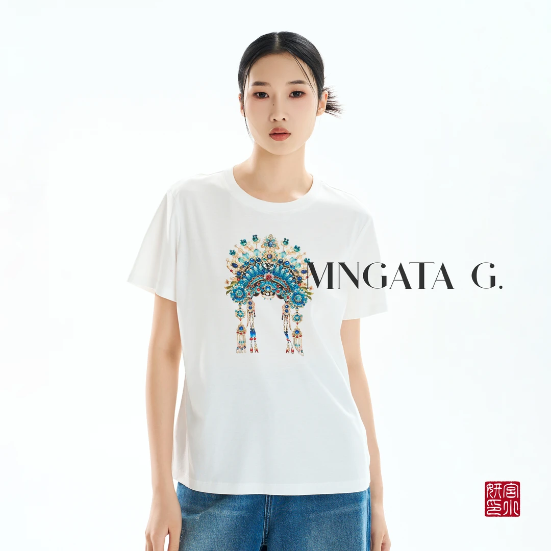 MNGATA G.宫小妍【点翠凤冠】棉质夏日新中式中国风短袖上衣5050399