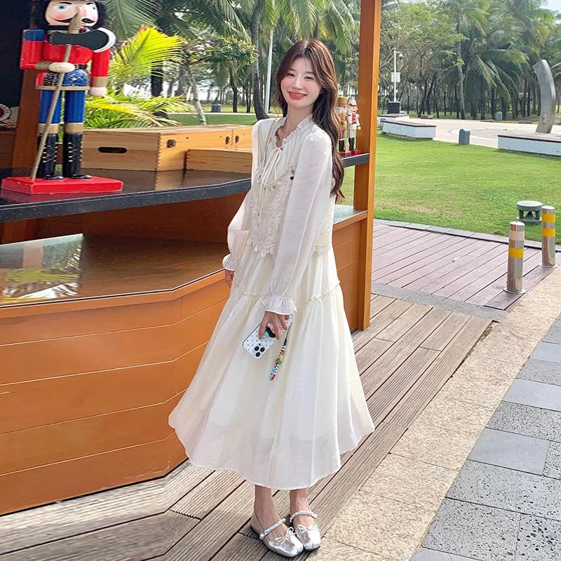 DUCURNO时尚蕾丝马甲套装女秋季2025新款独特漂亮超好看初恋长裙