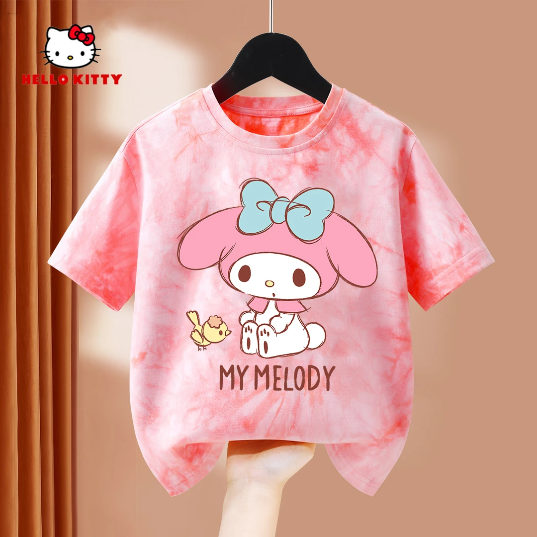 Hello Kitty童装女童短袖T恤2025新款夏季半袖衫儿童扎染体恤纯棉