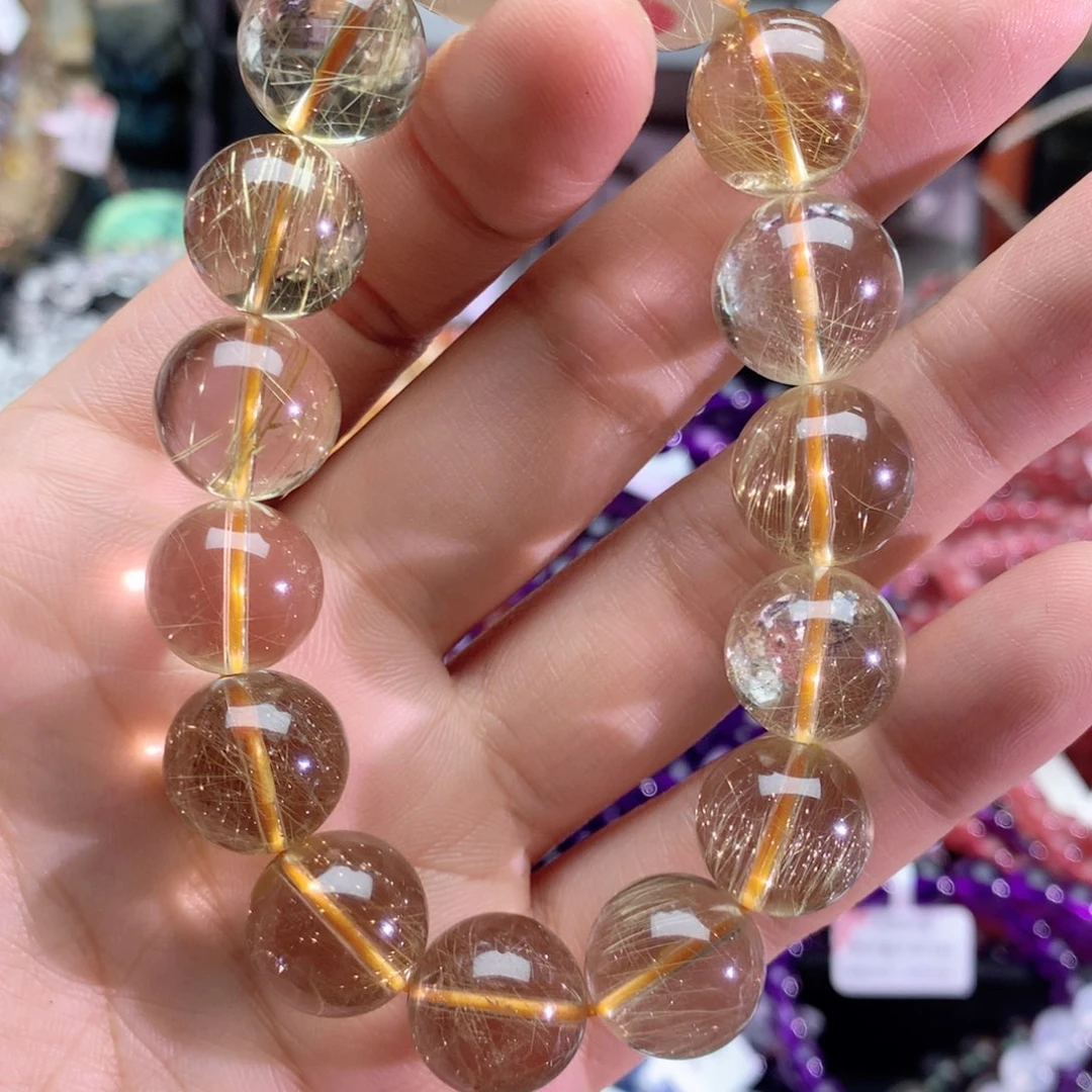 水晶手串未镶嵌z*i发晶手链14+