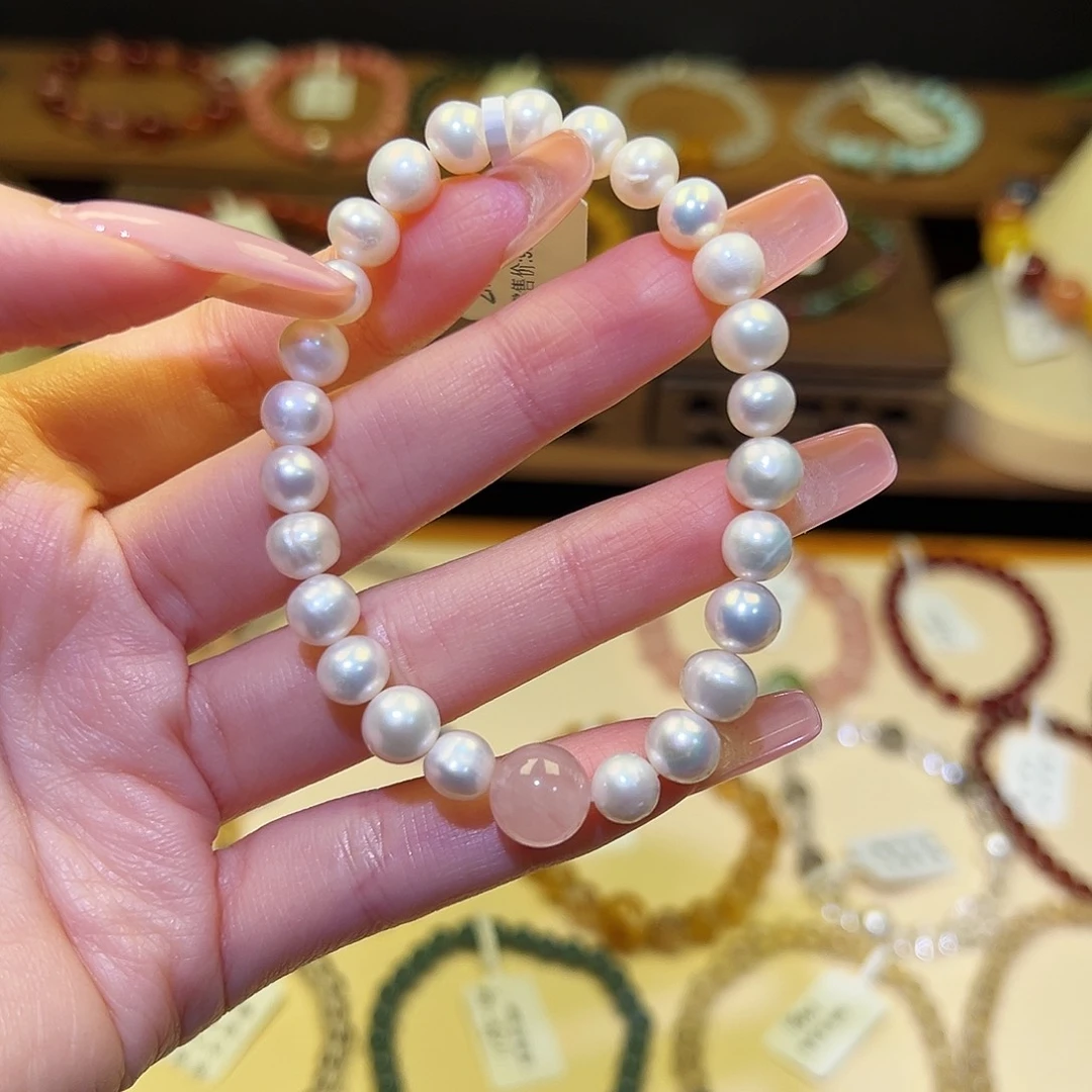 银S925镀金镶嵌水晶手串珍珠2111