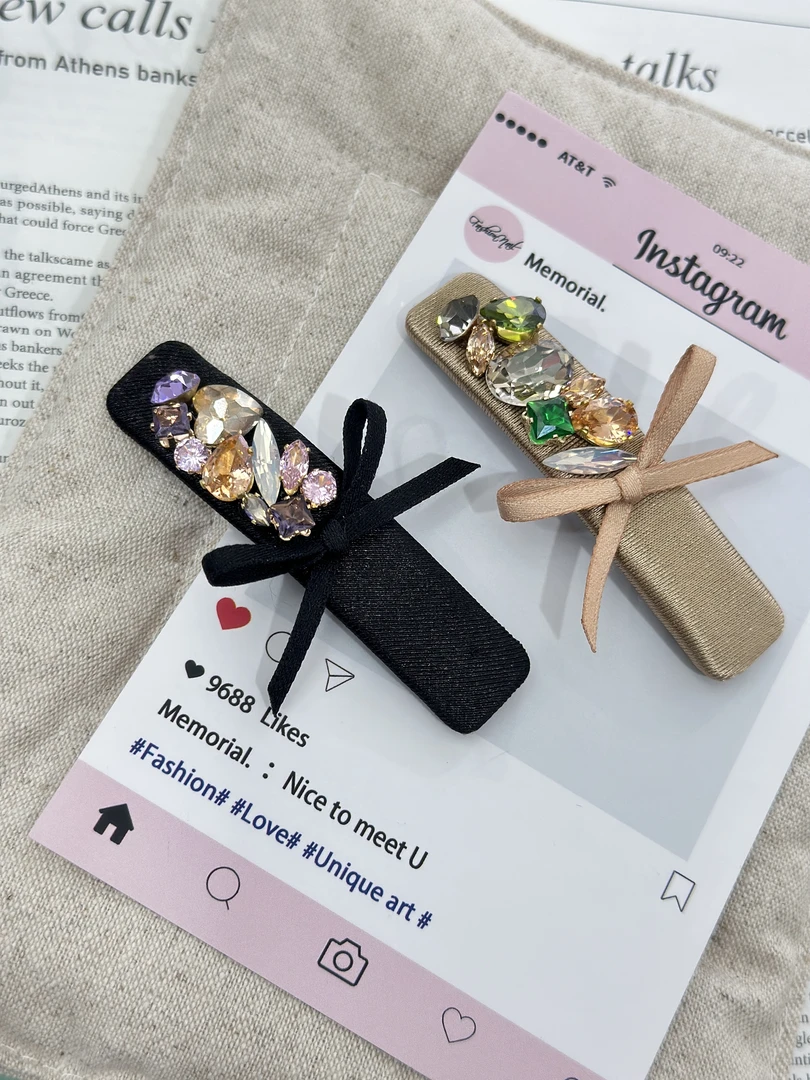 韩版东大门定制款原创设计气质时尚复古蝴蝶结水钻发卡（单支）BB93