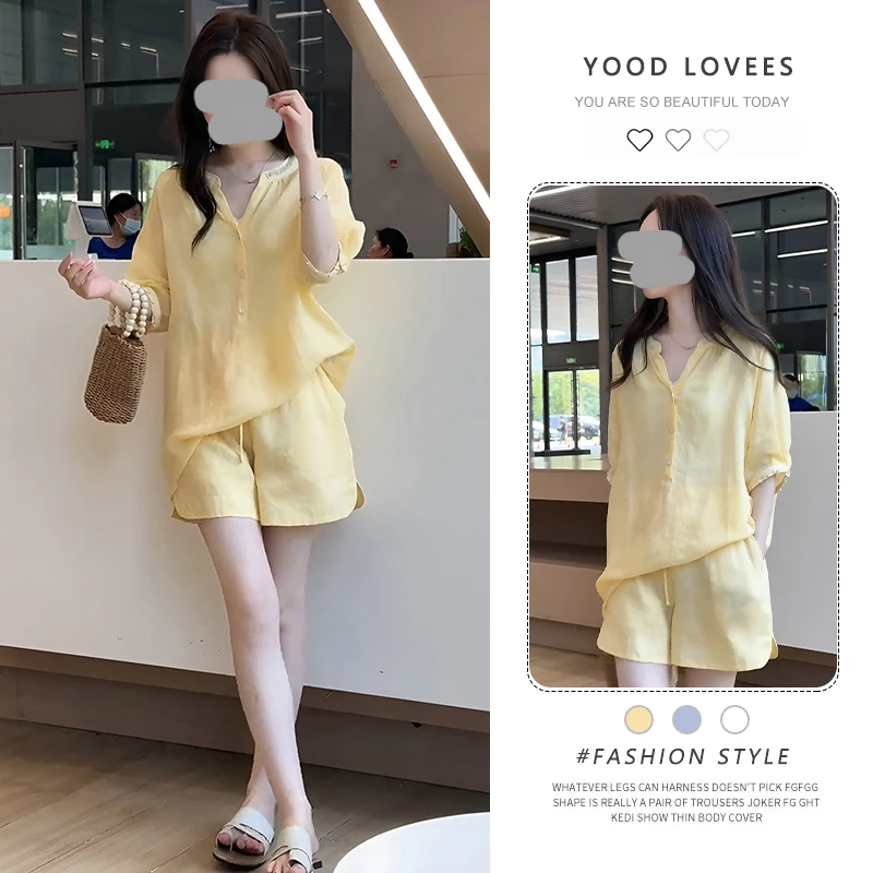 休闲风韩版套装女五分袖宽松上衣大方得体穿搭一整套新款洋气短裤