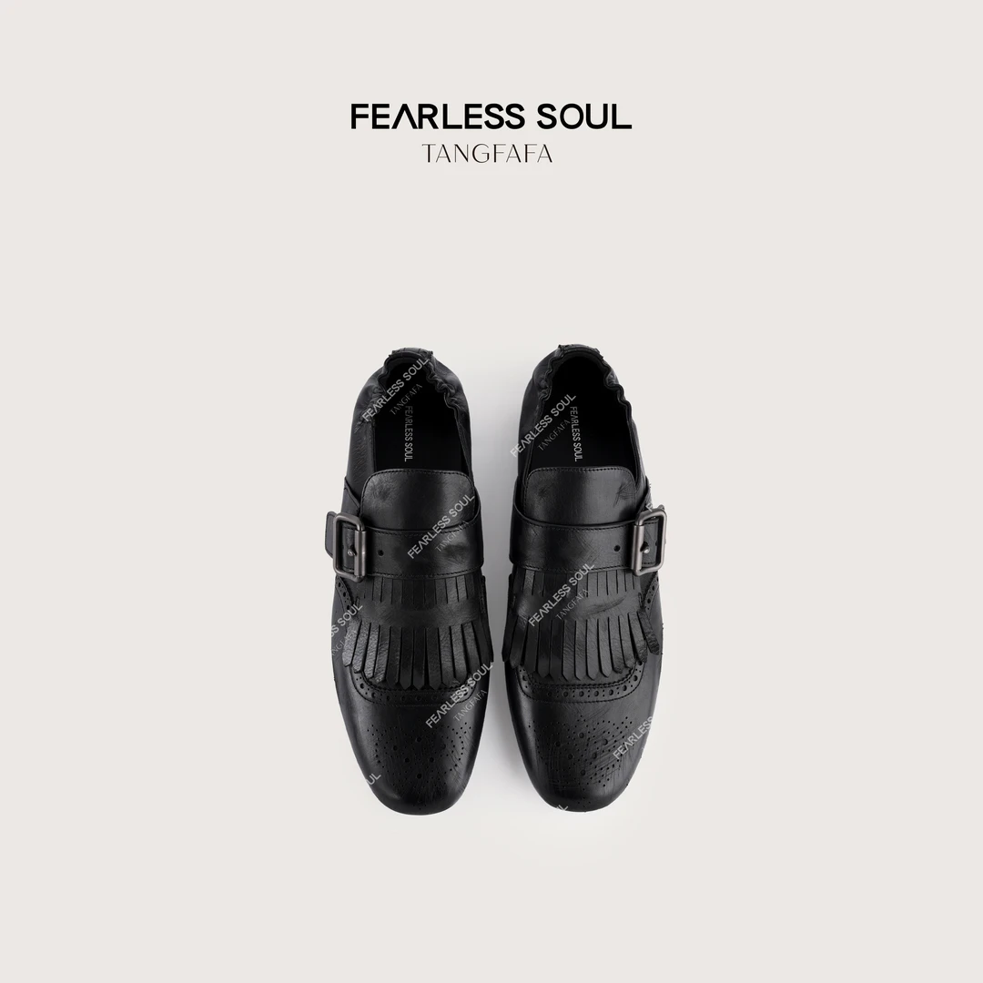 唐发发TFF小众复古方头流苏雕花平底深口平底鞋英伦鞋 825FU169 *